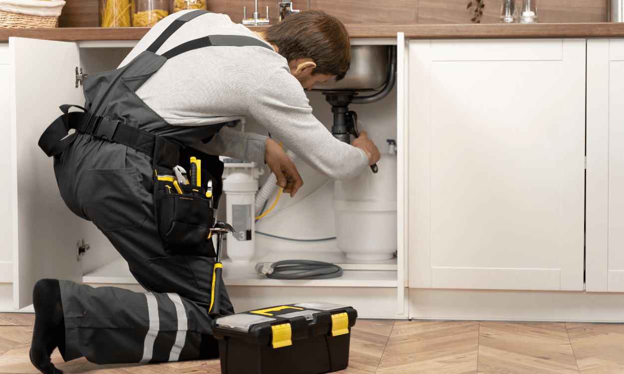 Plumber fixing sink