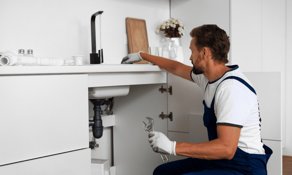 Plumber upgrading the plumbing systems in a house